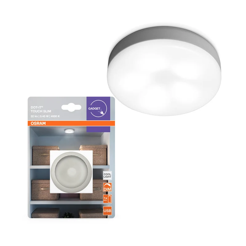 OSRAM Lampada a batteria LED per parete/sotto armadio, DOT-it Touch 0,45 W, 5V Bianco freddo 4000K