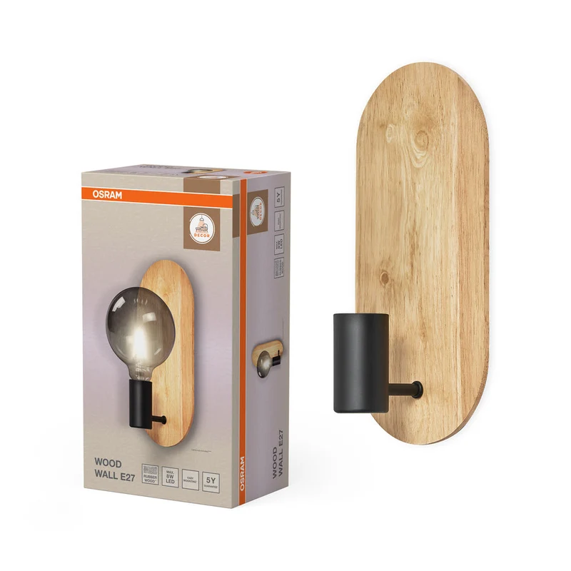 OSRAM DECOR Lampada da parete in legno, nero/legno, E27