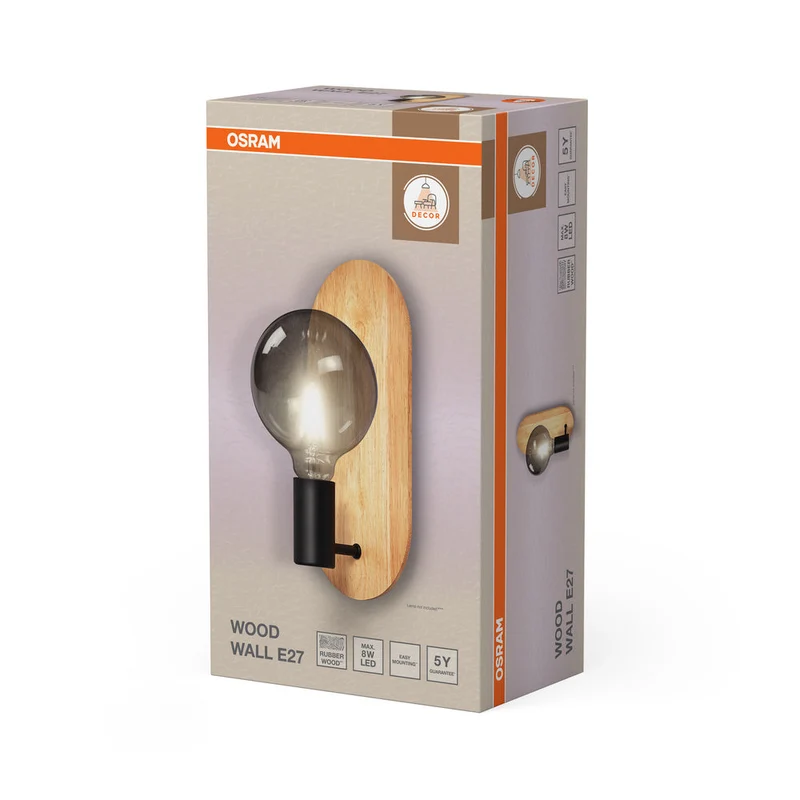 OSRAM DECOR Lampada da parete in legno, nero/legno, E27