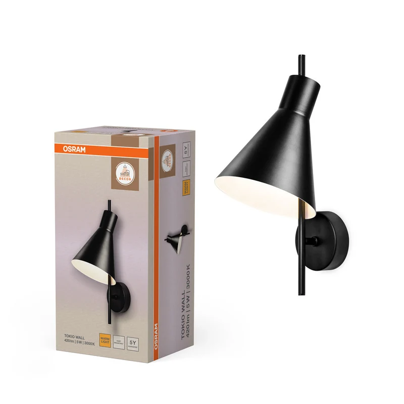 OSRAM DECOR Tokio Applique da parete, 3000K, 5W, 300lm, Nero