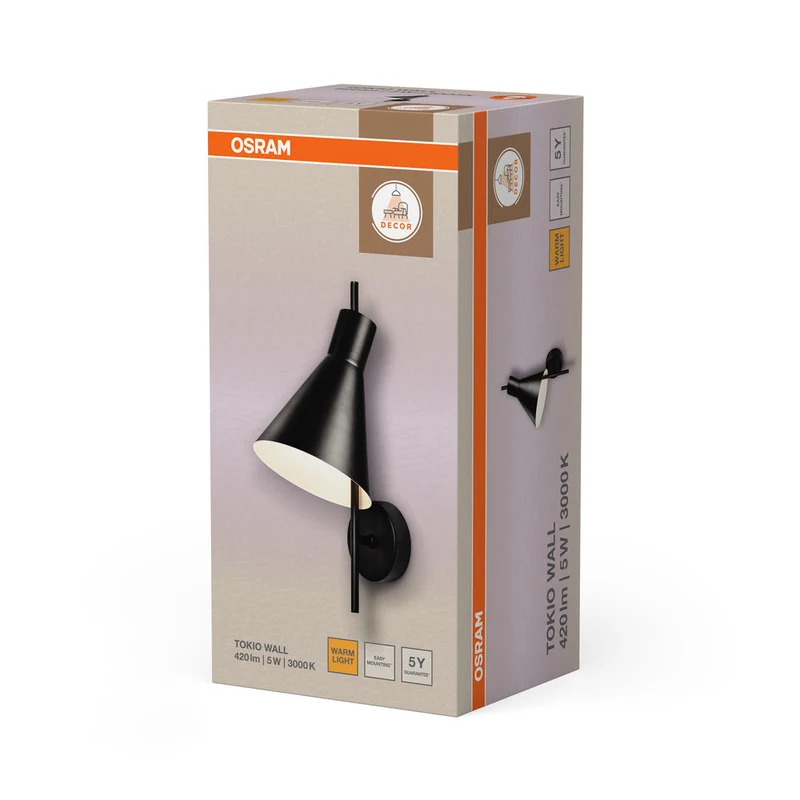 OSRAM DECOR Tokio Applique da parete, 3000K, 5W, 300lm, Nero
