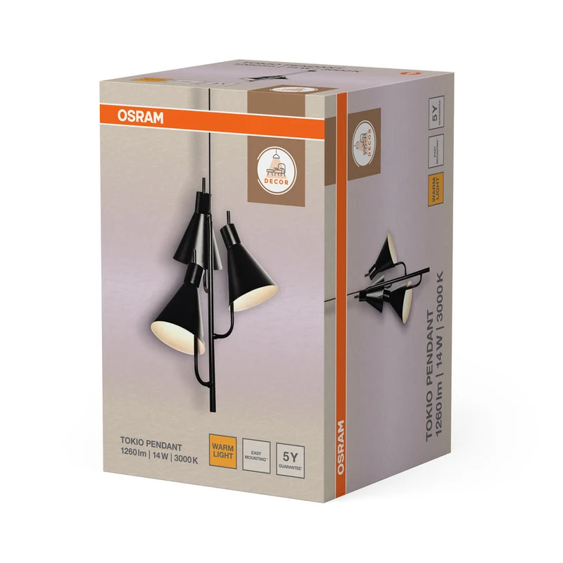 OSRAM DECOR Tokio lampada a sospensione, nero, 14W, 1260lm