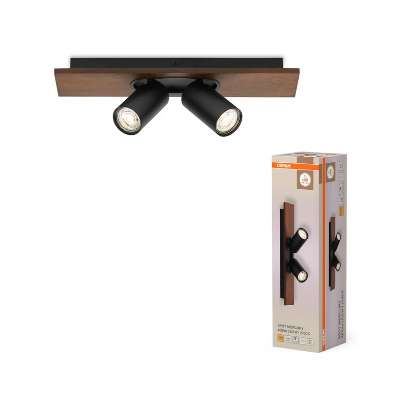 OSRAM DECOR SPOT MERCURY lampada da soffitto, 2 x 3,4W, effetto legno, nero