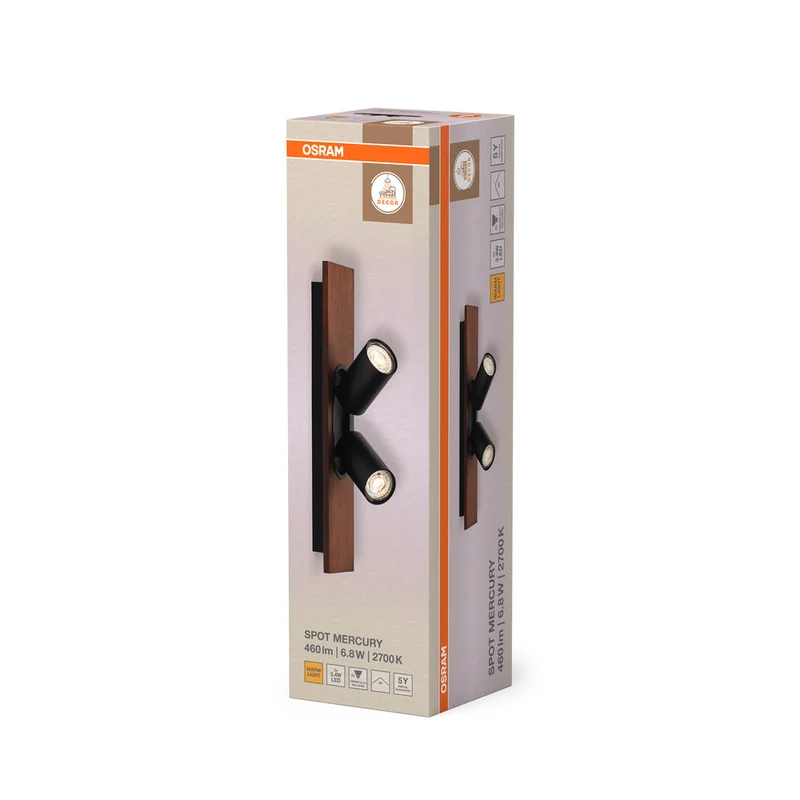 OSRAM DECOR SPOT MERCURY lampada da soffitto, 2 x 3,4W, effetto legno, nero