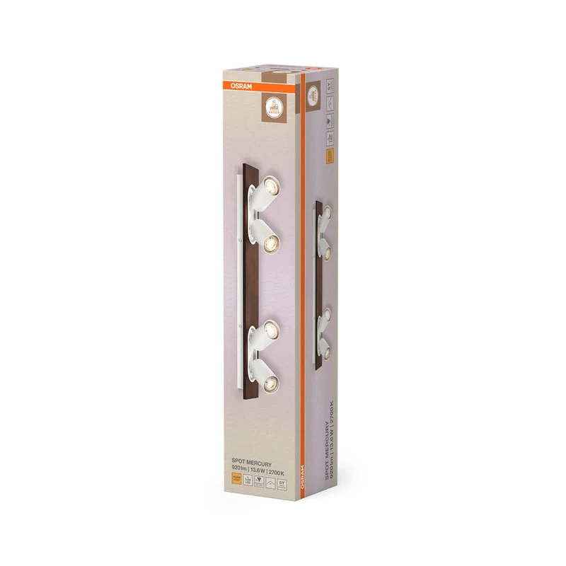 OSRAM DECOR SPOT MERCURY lampada da soffitto, 4 x 3,4W, effetto legno, bianco