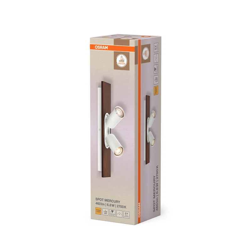 OSRAM DECOR SPOT MERCURY lampada da soffitto, 2 x 3,4W, effetto legno, bianco