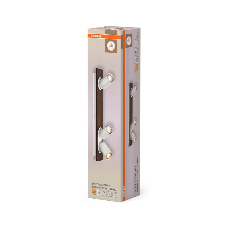 OSRAM DECOR SPOT MERCURY lampada da soffitto, 3 x 3,4W, effetto legno, bianco