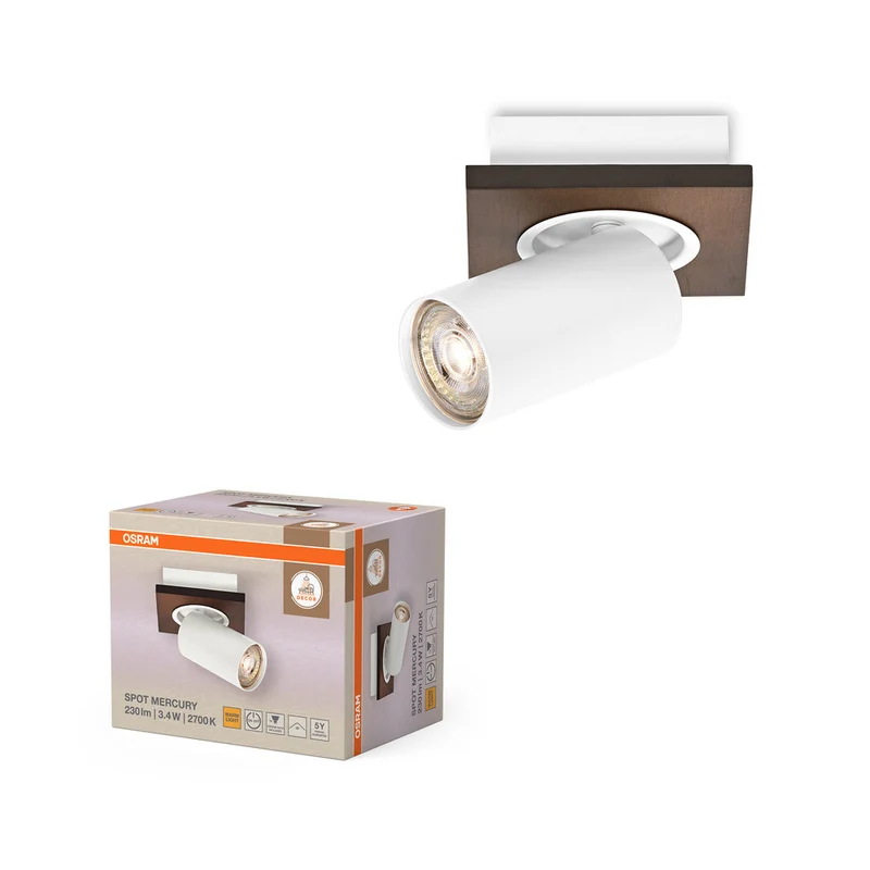 OSRAM DECOR SPOT MERCURY lampada da soffitto, 1 x 3,4W, effetto legno, bianco