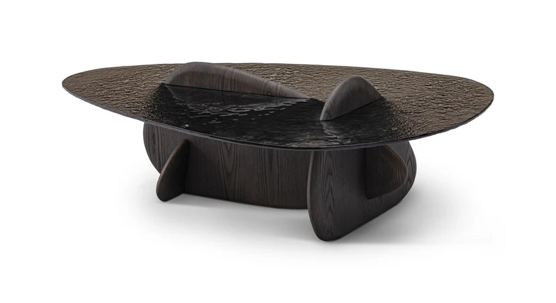 Casa Padrino Luxus Couchtisch Dunkelgrau / Grau 130 x 80 x H. 35 cm - Couchtisch mit Ulmenfurnier - Moderne Wohnzimmer Möbel - Luxus Qualität