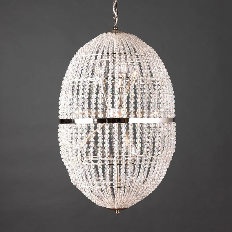 Casa Padrino Luxus Kronleuchter Messing Vernickelt Ø 50 x H. 85 cm - Handgefertigter Kronleuchter aus Messing mit Kristallbehang - Luxus Kollektion - Edel & Prunkvoll