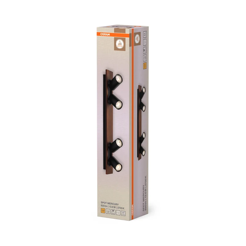 OSRAM DECOR SPOT MERCURY lampada da soffitto, 4 x 3,4W, effetto legno nero