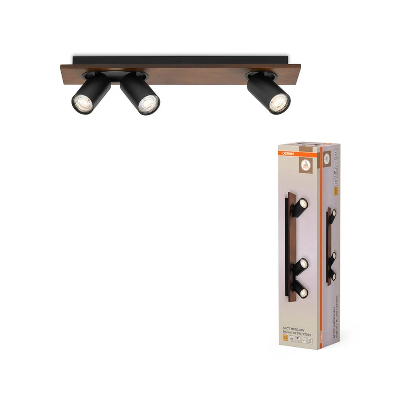 OSRAM DECOR SPOT MERCURY lampada da soffitto, 3 x 3,4W, effetto legno nero