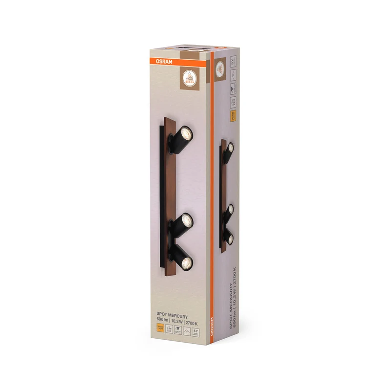 OSRAM DECOR SPOT MERCURY lampada da soffitto, 3 x 3,4W, effetto legno nero
