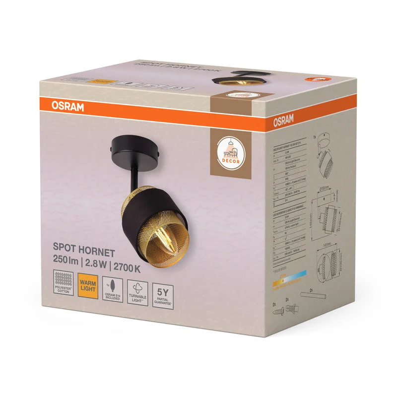 OSRAM DECOR Spot Hornet lampada da soffitto 1X2.8W, E14, 250lm, 2700K, nero