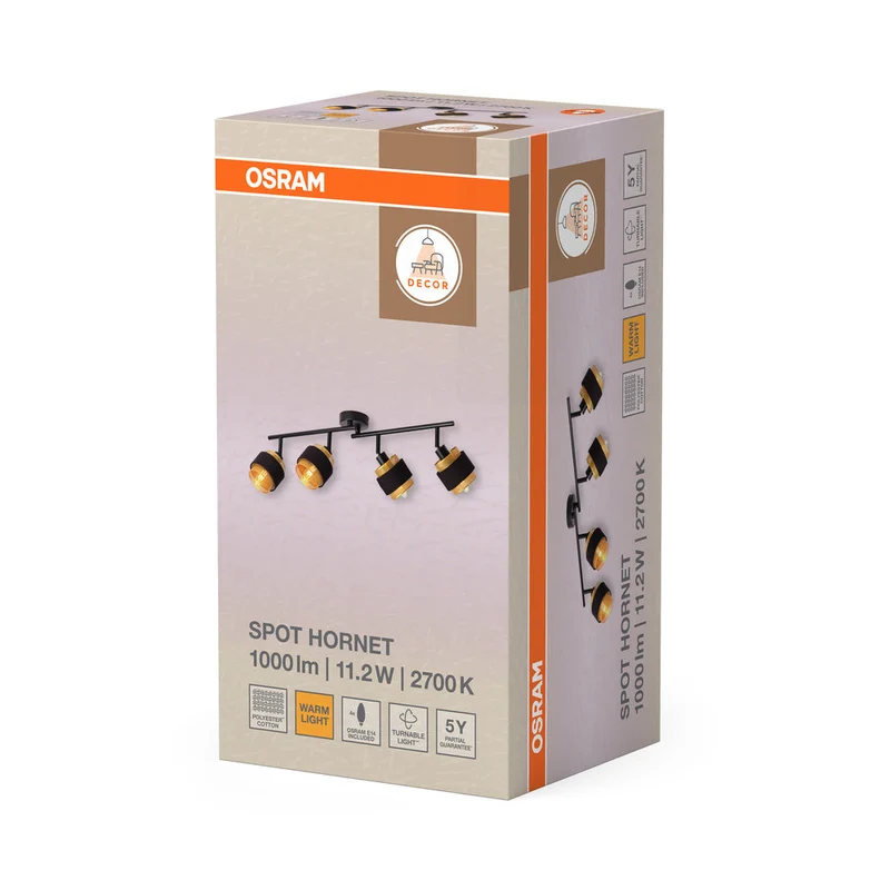 OSRAM DECOR Spot Hornet lampada da soffitto 4X2.8W, E14, 250lm, 2700K, Nero