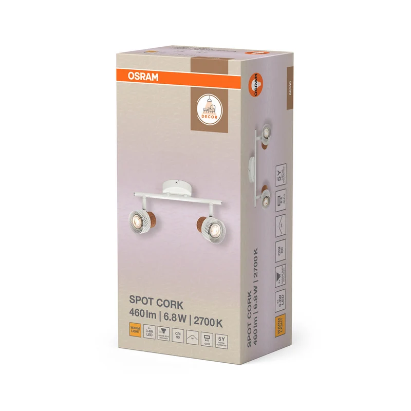 OSRAM DECOR SPOT CORK lampada da soffitto, 2 x 3,4W, 460lm, bianco
