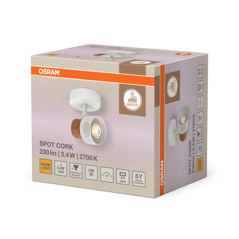 OSRAM DECOR SPOT CORK lampada da soffitto, 1 x 3,4W, 230lm, bianco