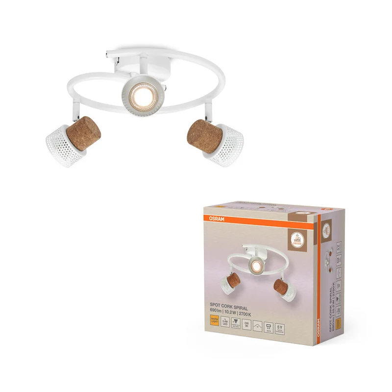 OSRAM DECOR SPOT CORK Lampada a soffitto a spirale, 3 x 3,4W, 690lm, bianco