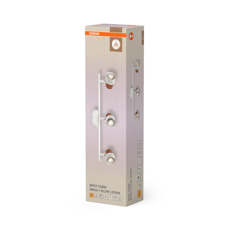 OSRAM DECOR SPOT CORK lampada da soffitto, 3 x 3,4W, 690lm, bianco