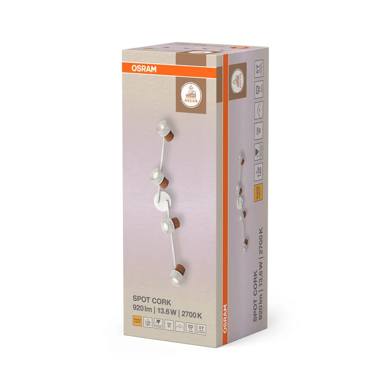 OSRAM DECOR SPOT CORK lampada da soffitto, 4 x 3,4W, 920lm, bianco