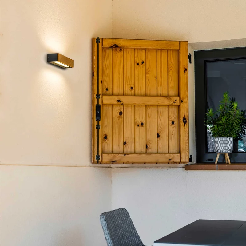 Doro - Applique murale LED d’extérieur en acier et bois, style contemporain