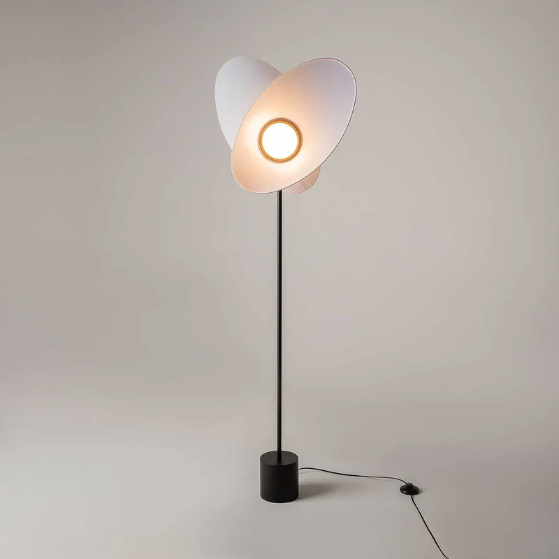 Evolution - Lampadaire LED à diffuseur textile en aluminium et tissu, style contemporain