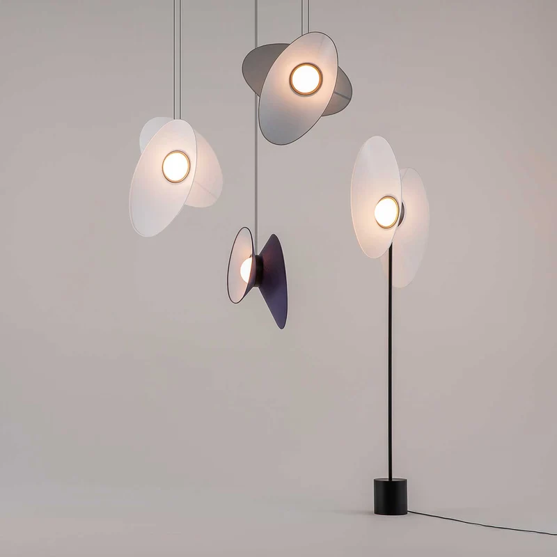 Evolution - Lampadaire LED à diffuseur textile en aluminium et tissu, style contemporain
