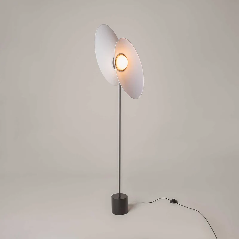 Evolution - Lampadaire LED à diffuseur textile en aluminium et tissu, style contemporain