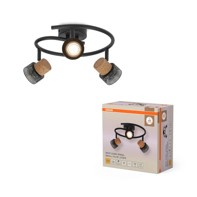 OSRAM DECOR SPOT CORK Lampada a soffitto a spirale, 3 x 3,4W, 690lm, nero