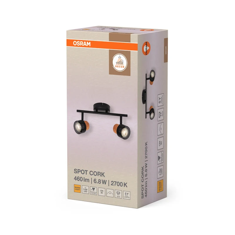 OSRAM DECOR SPOT CORK lampada da soffitto, 2 x 3,4W, 460lm, nero