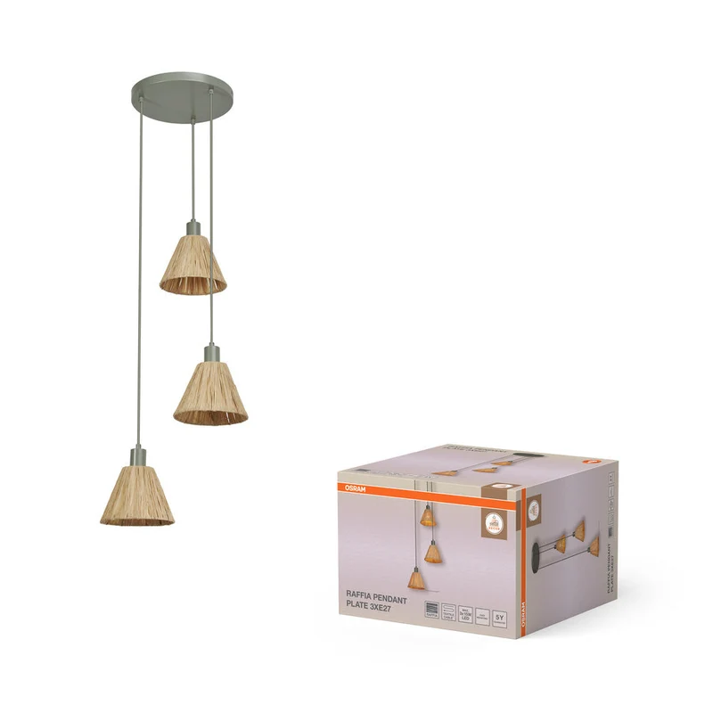 OSRAM DECOR Lampada a sospensione Decor Raffia Piatto verde, 3xE27