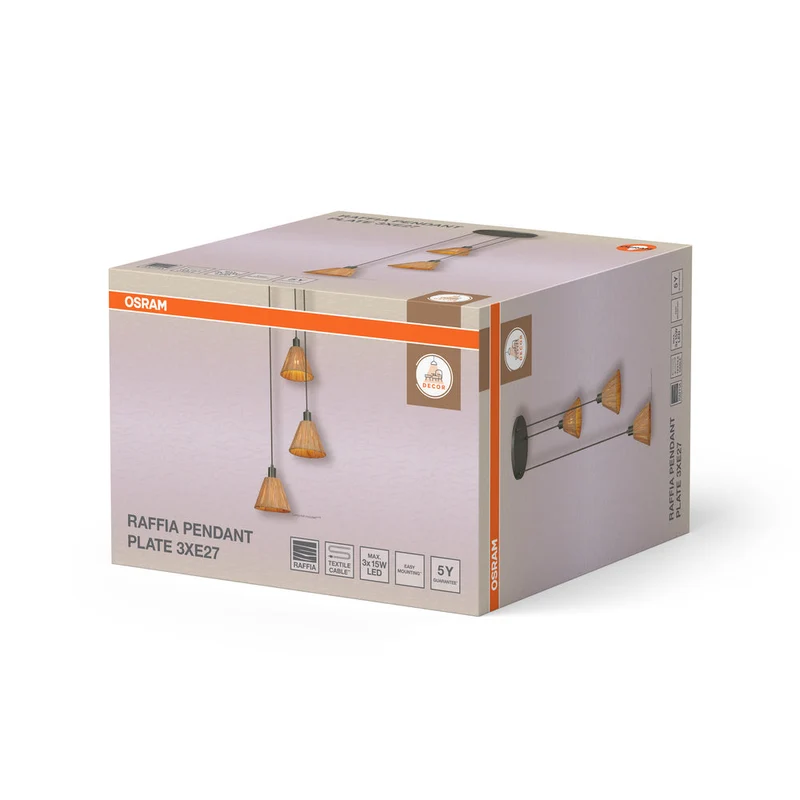 OSRAM DECOR Lampada a sospensione Decor Raffia Piatto verde, 3xE27