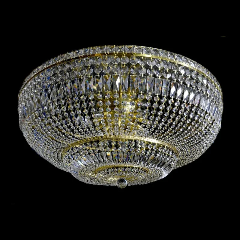 Casa Padrino Luxus Barock Kristall Deckenleuchte Gold Ø 90 x H. 45 cm - Prunkvolle Messing Deckenleuchte mit böhmischem Kristallglas - Barock Möbel - Edel & Prunkvoll