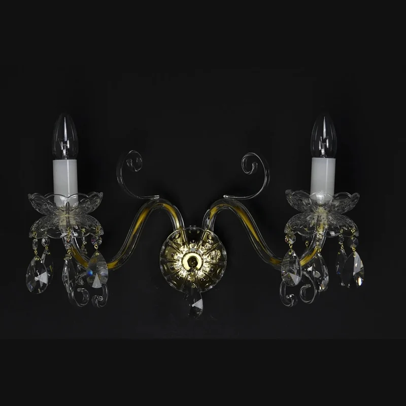 Casa Padrino Luxus Barock Kristall Wandleuchte Gold 45 x 20 x H. 25 cm - Prunkvolle Messing Wandleuchte mit böhmischem Kristallglas - Barock Möbel - Edel & Prunkvoll