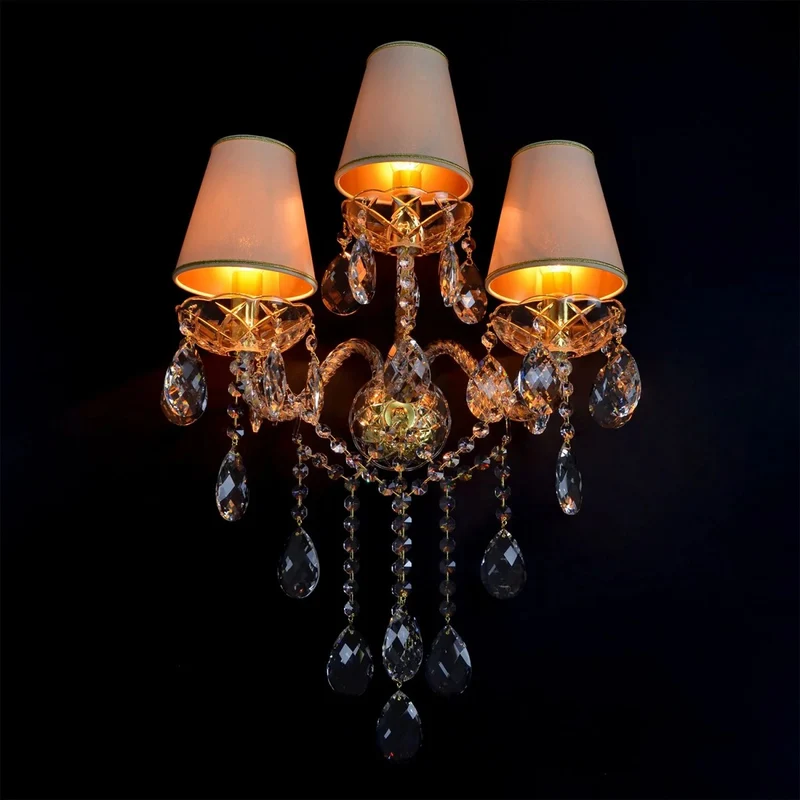 Casa Padrino Luxus Barock Kristall Wandleuchte Gold 43 x 18 x H. 52 cm - Prunkvolle Messing Wandleuchte mit böhmischem Kristallglas - Barock Möbel - Edel & Prunkvoll