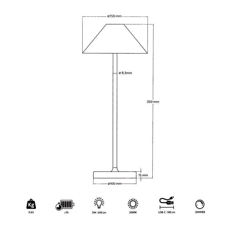 Kelù Lampada LED da tavolo portatile, per esterni a batteria usb ricaricabile H35 cm, lampada senza fili bianca