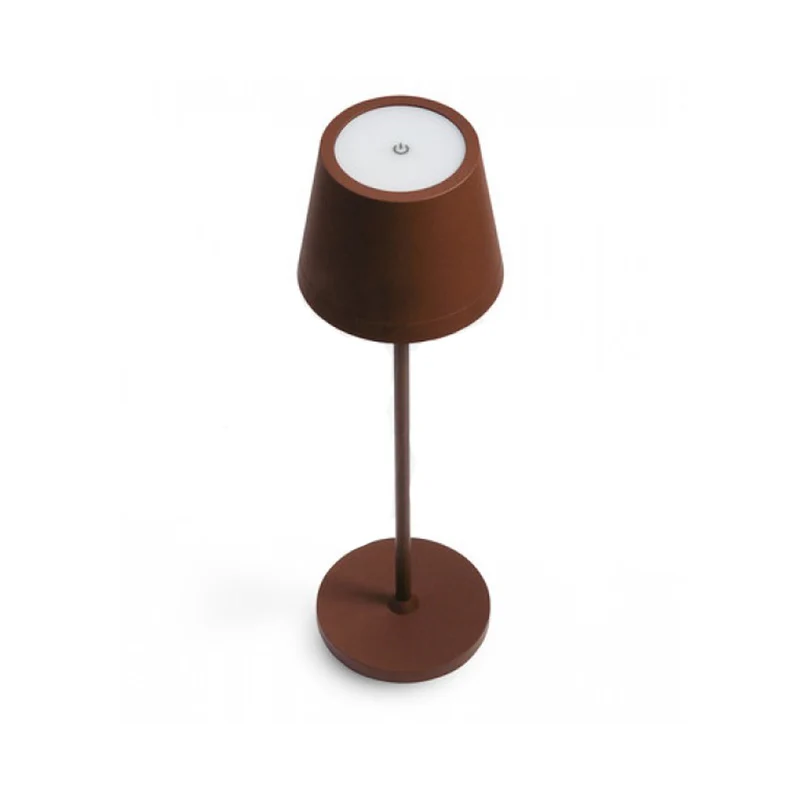 JOlight Lampada da tavolo LED a batteria ricaricabile, abajures marrone in alluminio, interruttore touch, intensità luminosa dimmerabile