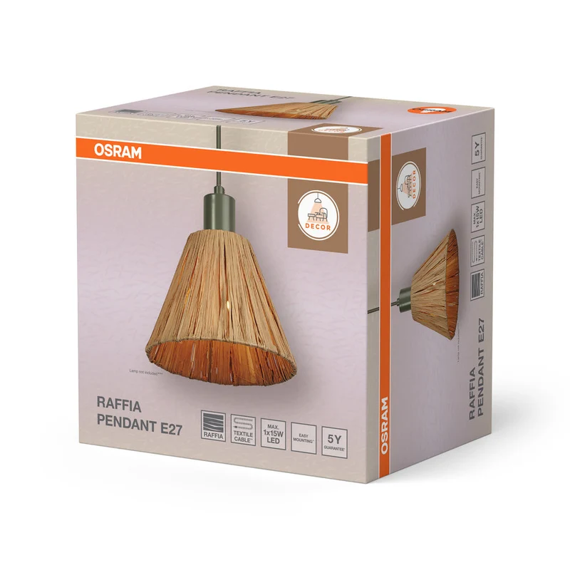 OSRAM DECOR Lampada a sospensione Decor Rafia verde-marrone, E27, 200 mm