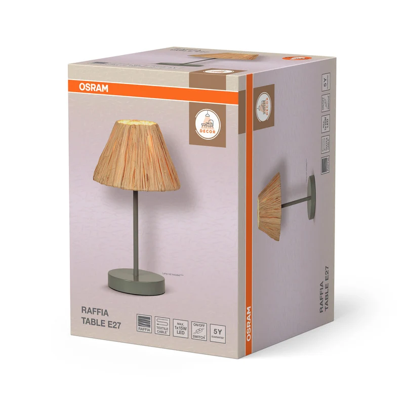 OSRAM DECOR Lampada da tavolo Decor Rafia verde-marrone, E27, 200 mm