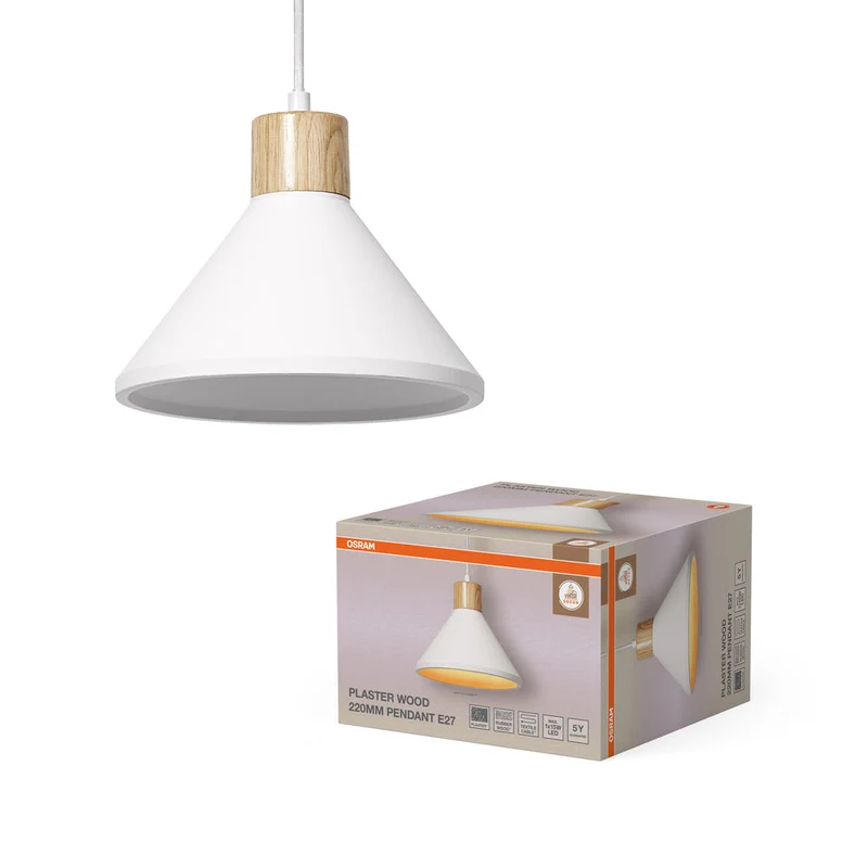 OSRAM DECOR Plaster Wood Gips lampada a sospensione, E27, 220 mm