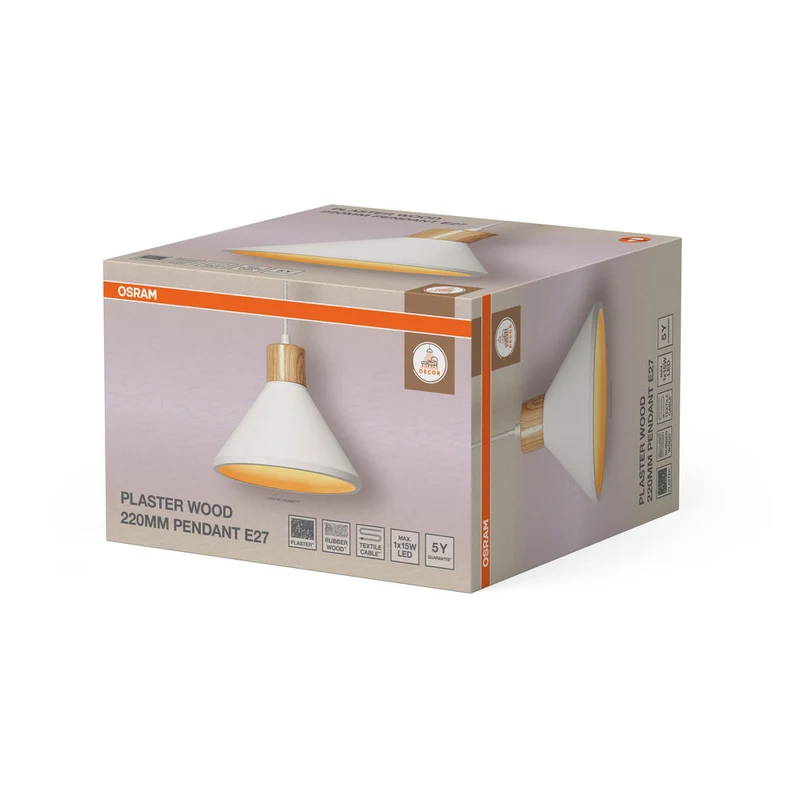 OSRAM DECOR Plaster Wood Gips lampada a sospensione, E27, 220 mm
