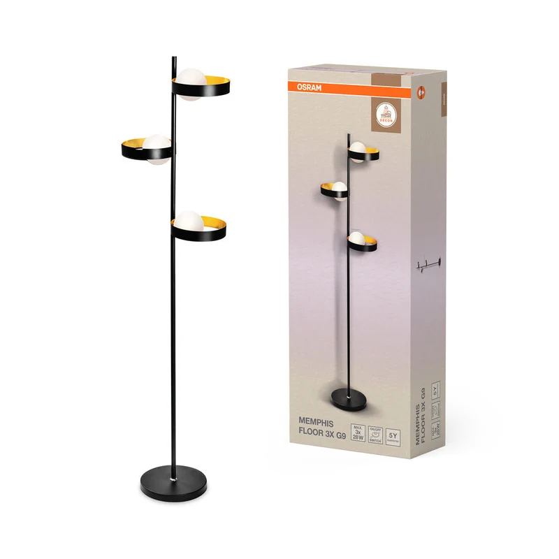 OSRAM DECOR Memphis lampada da terra, nero/oro, attacco G9