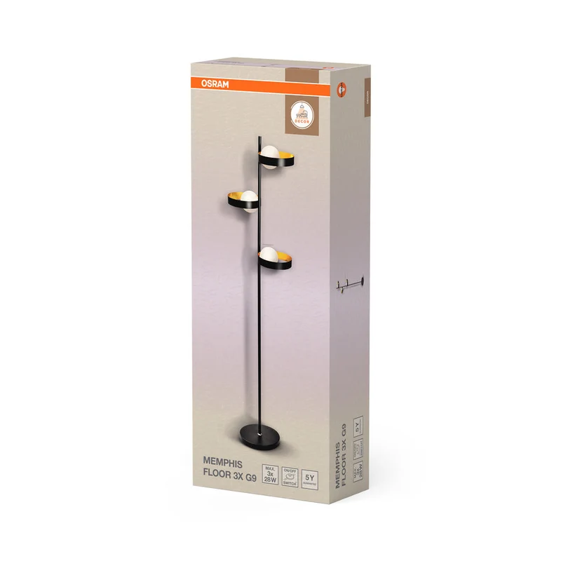 OSRAM DECOR Memphis lampada da terra, nero/oro, attacco G9