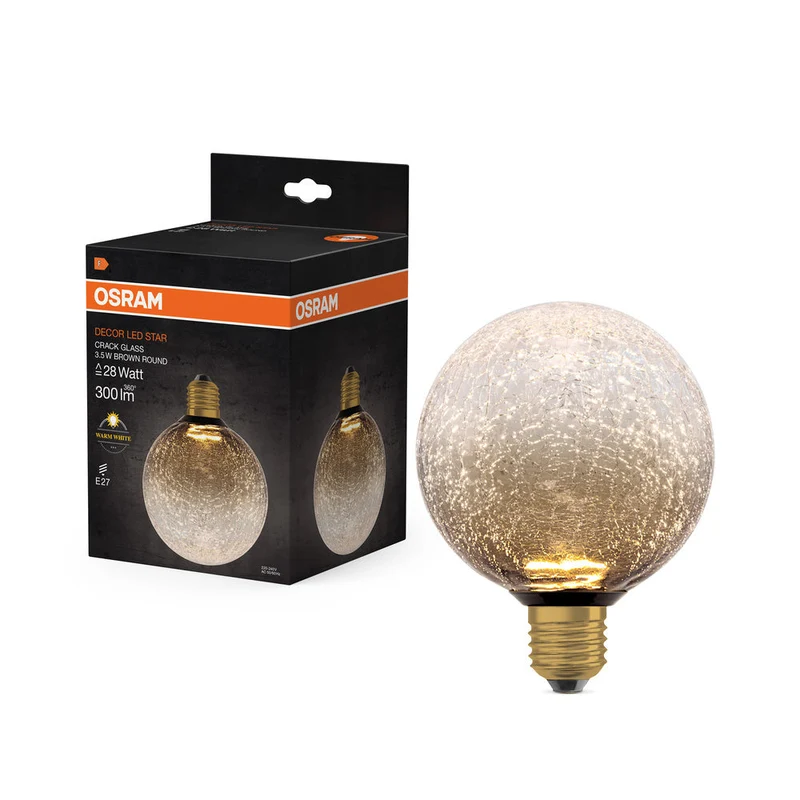 LAMPADA LED DECORATIVA IN VETRO CREPATO TONDA MARRONE