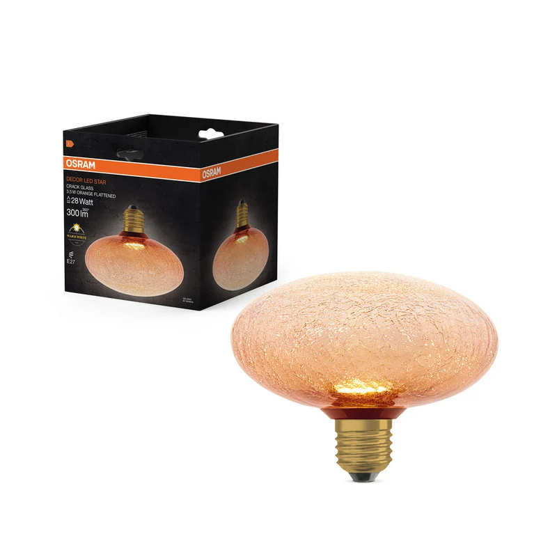 LAMPADA LED DECORATIVA IN VETRO CREPATO ARANCIONE SCHIACCIATO