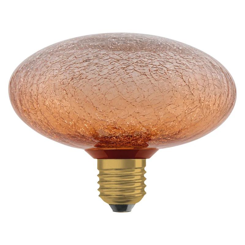 LAMPADA LED DECORATIVA IN VETRO CREPATO ARANCIONE SCHIACCIATO