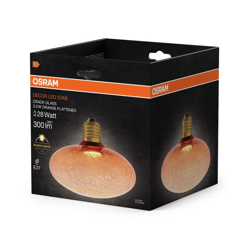 LAMPADA LED DECORATIVA IN VETRO CREPATO ARANCIONE SCHIACCIATO