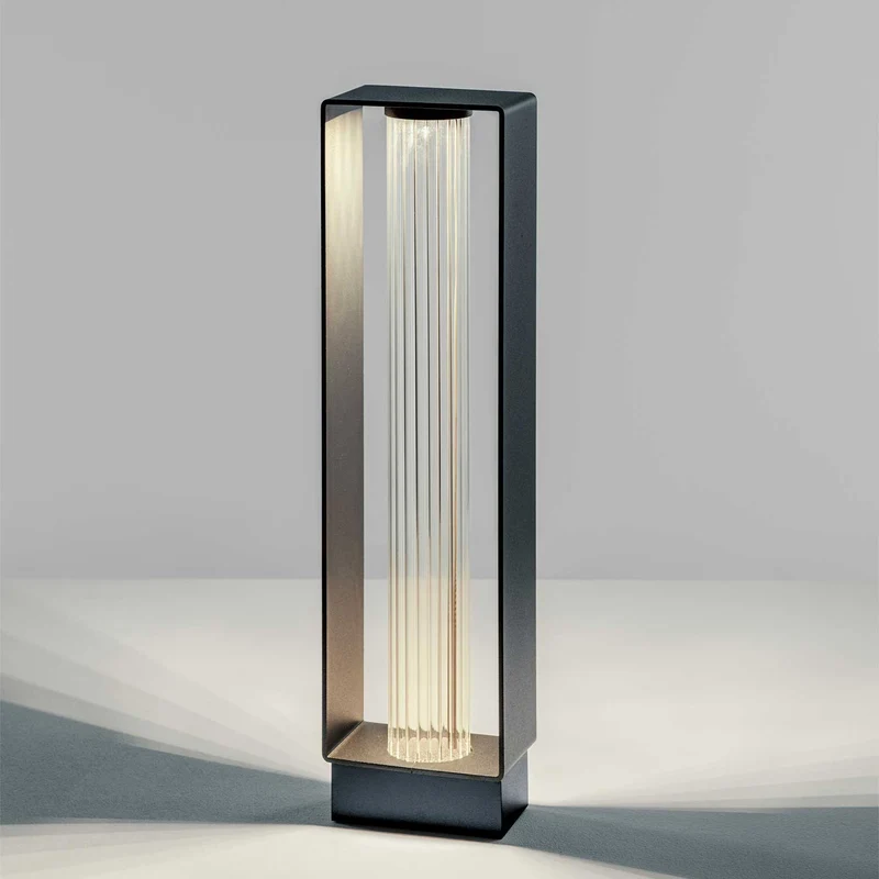 Frame - Borne extérieure LED en acier et verre, style contemporain, H 11,4 à 40 cm