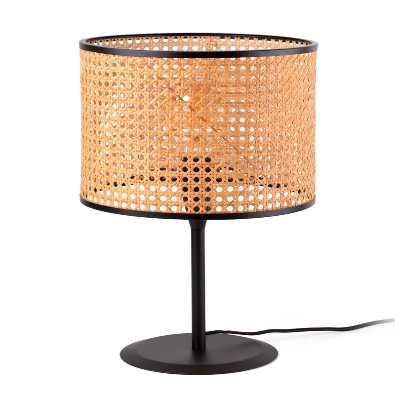 Mambo - Lampe à poser en acier et rotin, style bohème