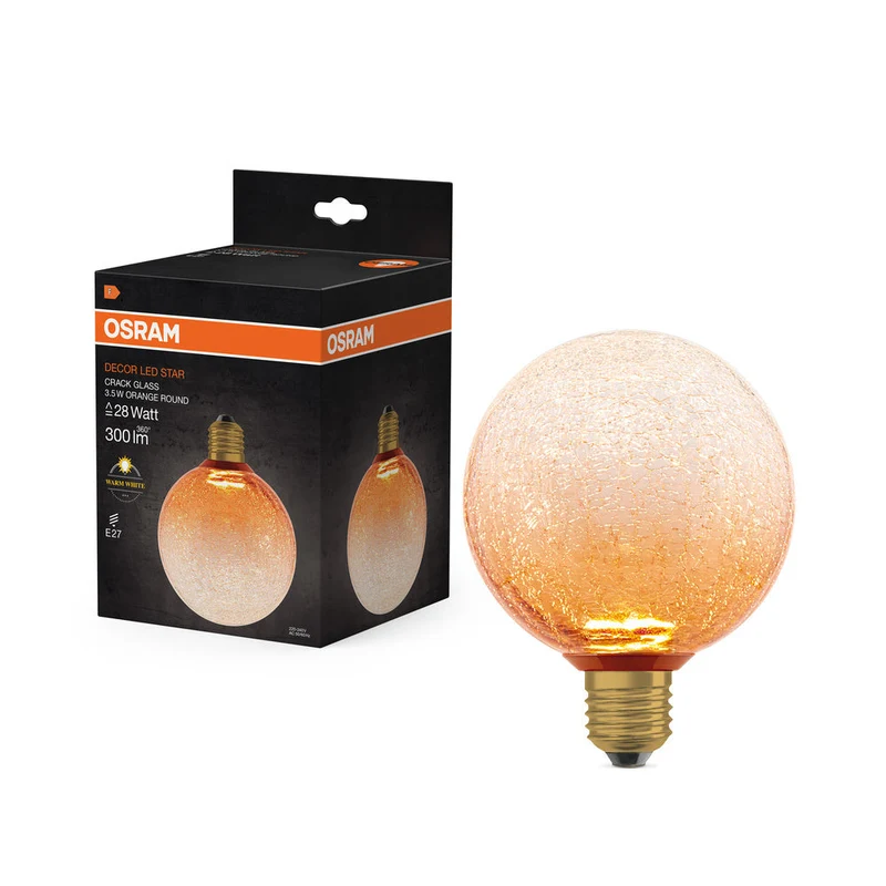 LAMPADA LED DECORATIVA IN VETRO CREPATO TONDA ARANCIONE